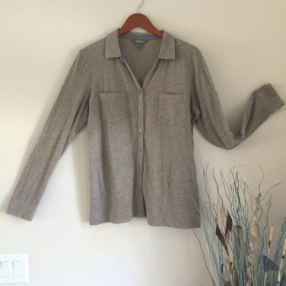 Natural Reflections Cotton Button Down Shirt L Ecru Tan Long Sleeve Outdoor - Picture 1 of 5